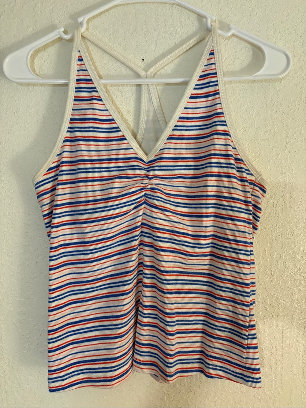 Old Navy Striped V-Neck Tank Top - Blue, Red & Cream